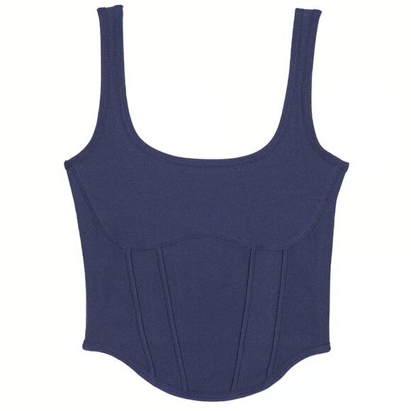 NEW NWT VS PINK VICTORIA'S SECRET Cinched Piqué Corset Top Navy Blue Crop Top L - Picture 5 of 16